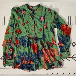 Anthropologie Vibrant Green Floral Blouse Size S